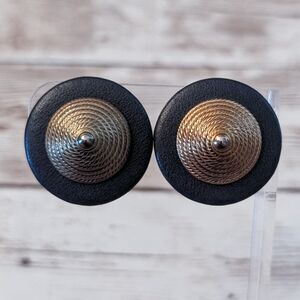 Vintage Clip On Earrings Circle with Point Detail - Some Discoloration